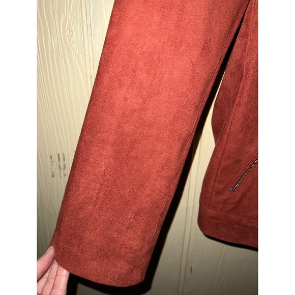 Chico's (2) Size 12 Large Moto Jacket Faux Suede Rust Fawn Brown Gold-Tone Zip - Picture 8 of 12